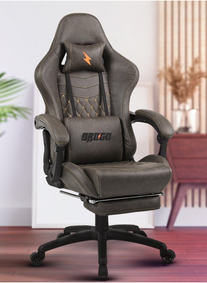 Ergonomic Gaming Chair with 7 Way adjustable Seat Leather Material Desk Chair Head u0026 USB Massager Lumbar Pillow Video Games Chair Home Office Chair with Full Reclining Back Footrest Brown