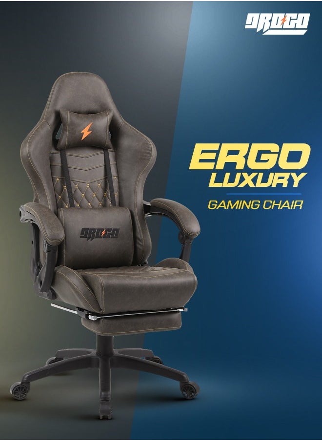 Ergonomic Gaming Chair with 7 Way adjustable Seat Leather Material Desk Chair Head u0026 USB Massager Lumbar Pillow Video Games Chair Home Office Chair with Full Reclining Back Footrest Brown