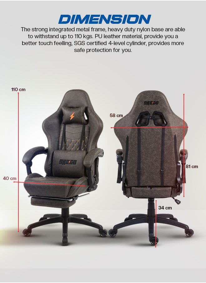 Ergonomic Gaming Chair with 7 Way adjustable Seat Leather Material Desk Chair Head u0026 USB Massager Lumbar Pillow Video Games Chair Home Office Chair with Full Reclining Back Footrest Brown