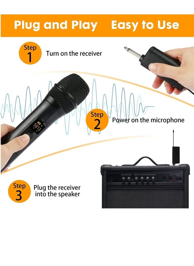 Wireless Microphone, UHF Dual Portable Handheld Dynamic Karaoke Mic with Rechargeable Receiver, Cordless Karaoke System for PA System, Speaker, Amplifier, Family Party, Singing, Meeting 2 peace