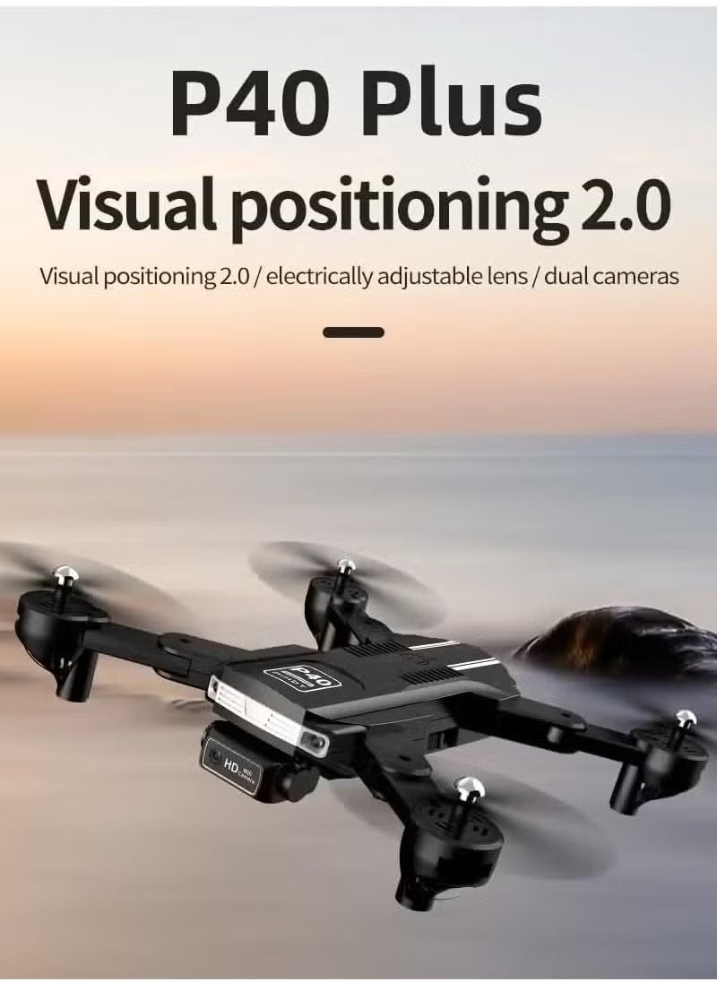 P40 Drone with Dual Camera – Remote Camera Mode Adjustment, Visual Positioning System, 4K HD Aerial Photography, Foldable & Portable Design, Includes Travel Suitcase, Ideal for Vlogging, Aerial Shots, and Outdoor Exploration