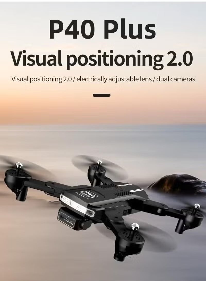 P40 Drone with Dual Camera – Remote Camera Mode Adjustment, Visual Positioning System, 4K HD Aerial Photography, Foldable & Portable Design, Includes Travel Suitcase, Ideal for Vlogging, Aerial Shots, and Outdoor Exploration