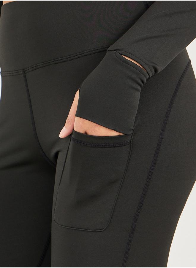 Reflective Zipper Pocket Zip Up Top and Leggings Set