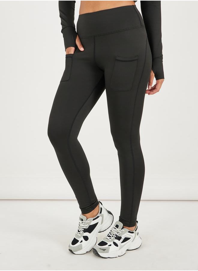 Reflective Zipper Pocket Zip Up Top and Leggings Set
