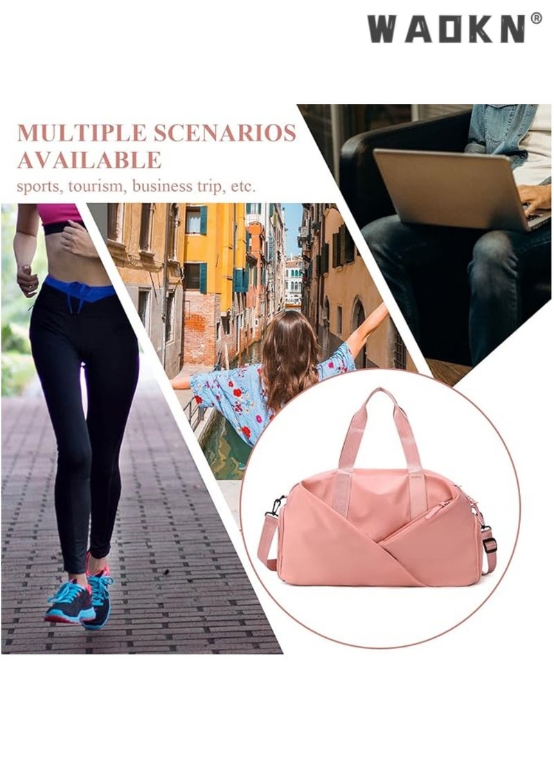 Sports Gym Bag for Women, Workout Duffel Bag Travel Bags Swim Sports Travel Gym Bag with Dry Wet Pocket and Shoe Compartment Travel bag Yoga Bag (Pink)