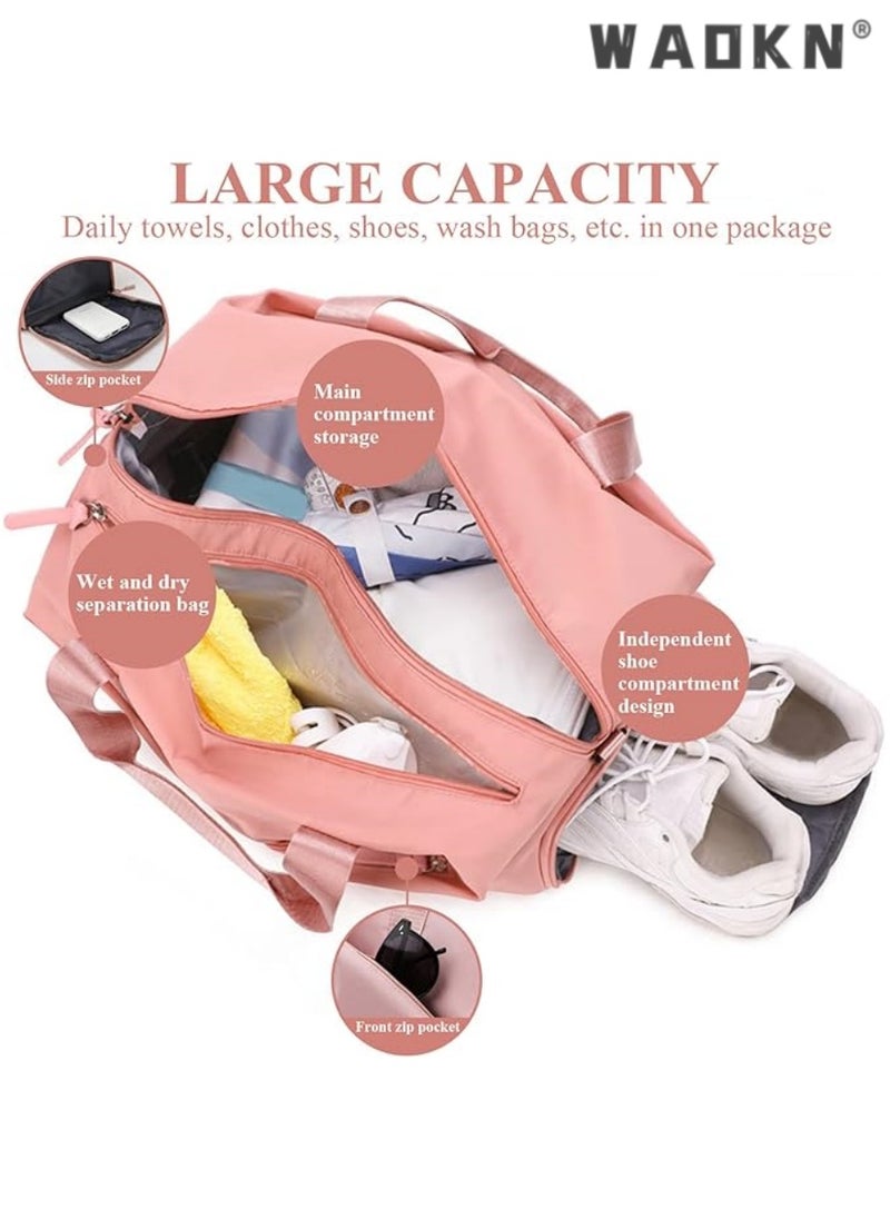 Sports Gym Bag for Women, Workout Duffel Bag Travel Bags Swim Sports Travel Gym Bag with Dry Wet Pocket and Shoe Compartment Travel bag Yoga Bag (Pink)