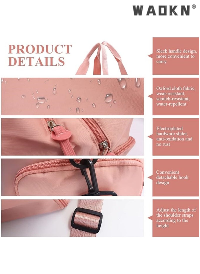 Sports Gym Bag for Women, Workout Duffel Bag Travel Bags Swim Sports Travel Gym Bag with Dry Wet Pocket and Shoe Compartment Travel bag Yoga Bag (Pink)