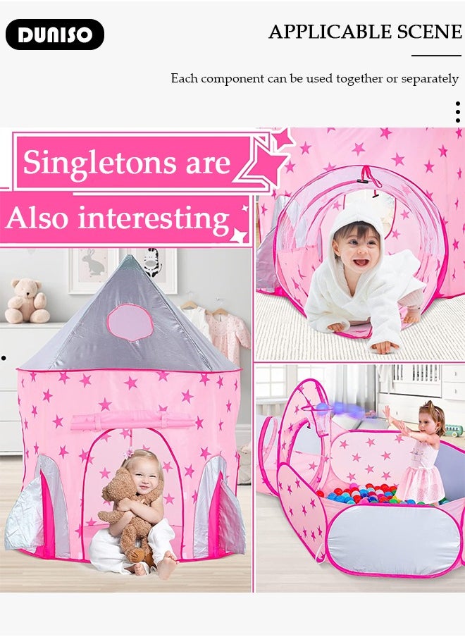 Foldable Play Tent, 3 in 1 Starry Sky Play Tent for Kids, Combo Play Toy Tent with Crawl Tunnel and Ball Pit, Stars Themed Playhouse Indoor Outdoor Games Party Children Pop Up Foldable Tent Birthday Toy for Boys Girls Baby, Ideal Gift in Holiday & Birthday