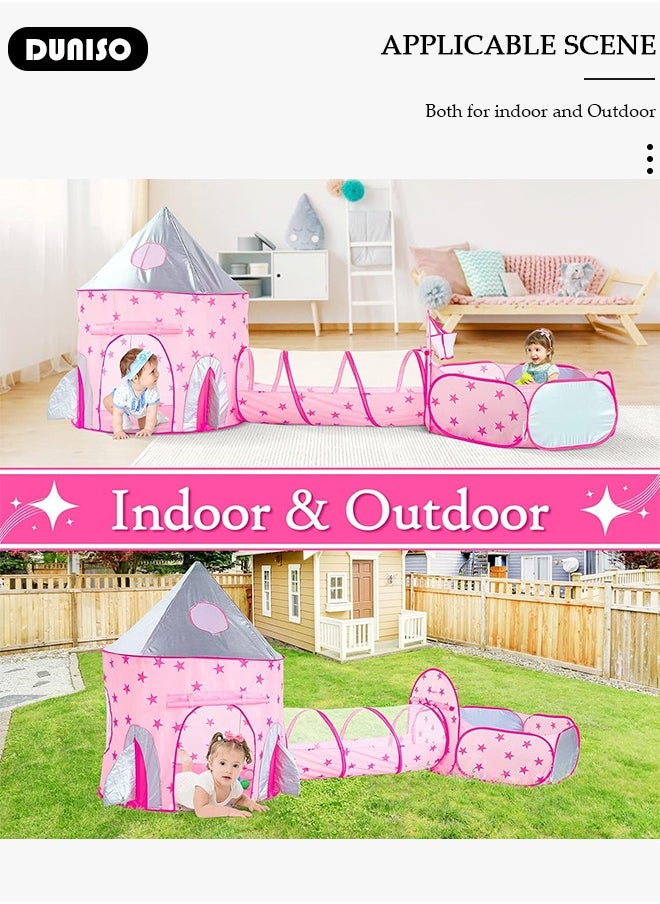 Foldable Play Tent, 3 in 1 Starry Sky Play Tent for Kids, Combo Play Toy Tent with Crawl Tunnel and Ball Pit, Stars Themed Playhouse Indoor Outdoor Games Party Children Pop Up Foldable Tent Birthday Toy for Boys Girls Baby, Ideal Gift in Holiday & Birthday