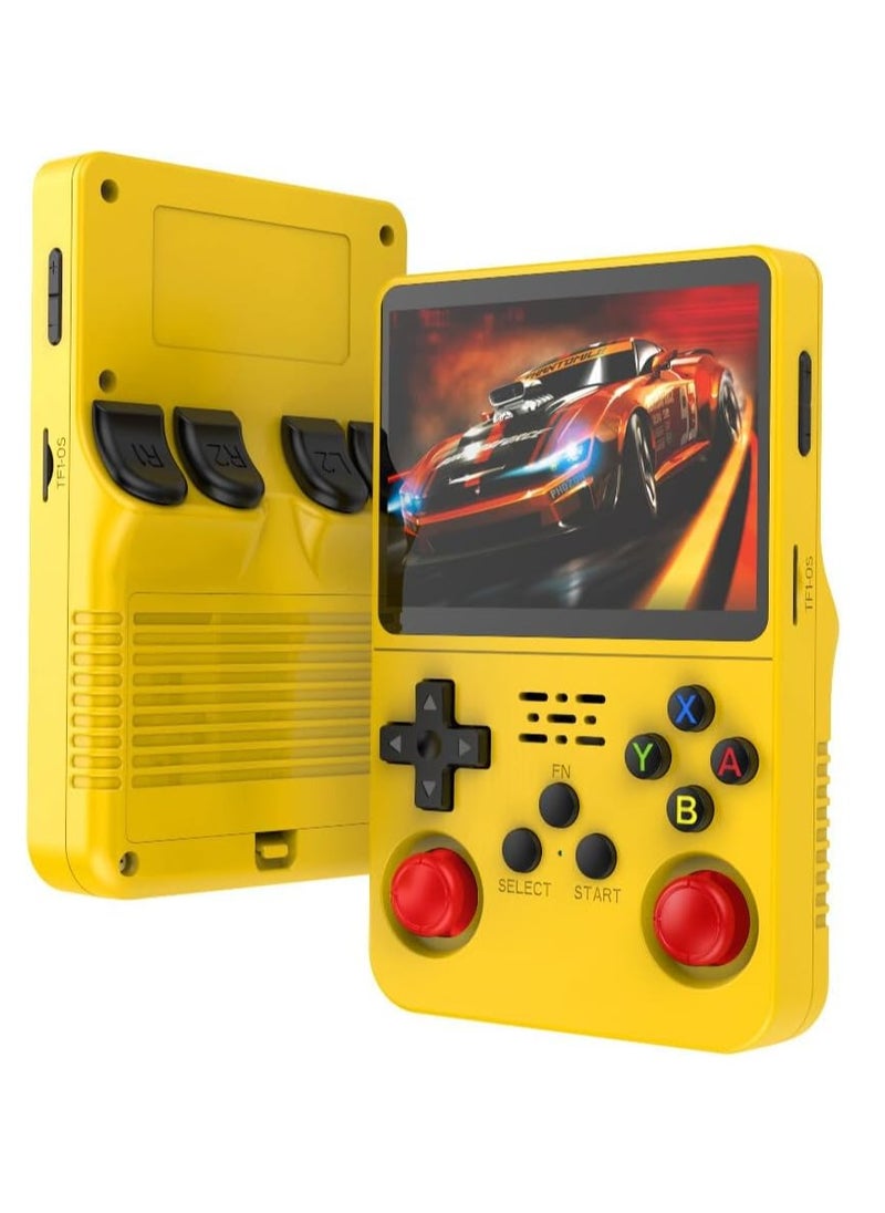 R36S Handheld Retro Gaming Console Linux System with 64G TF Card, Preloaded with 15000+ Games, Retro Video Game Console 3.5-inch IPS Screen Yellow