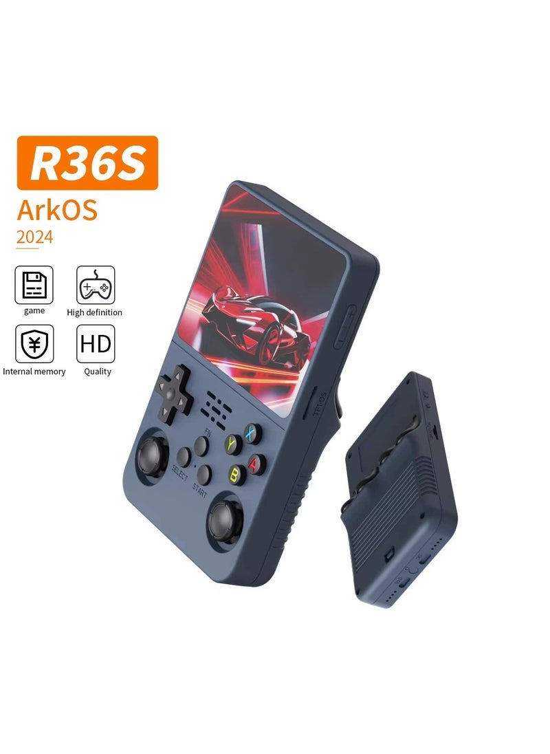 R36S Handheld Retro Gaming Console Linux System with 64G TF Card, Preloaded with 15000+ Games, Retro Video Game Console 3.5-inch IPS Screen Grey