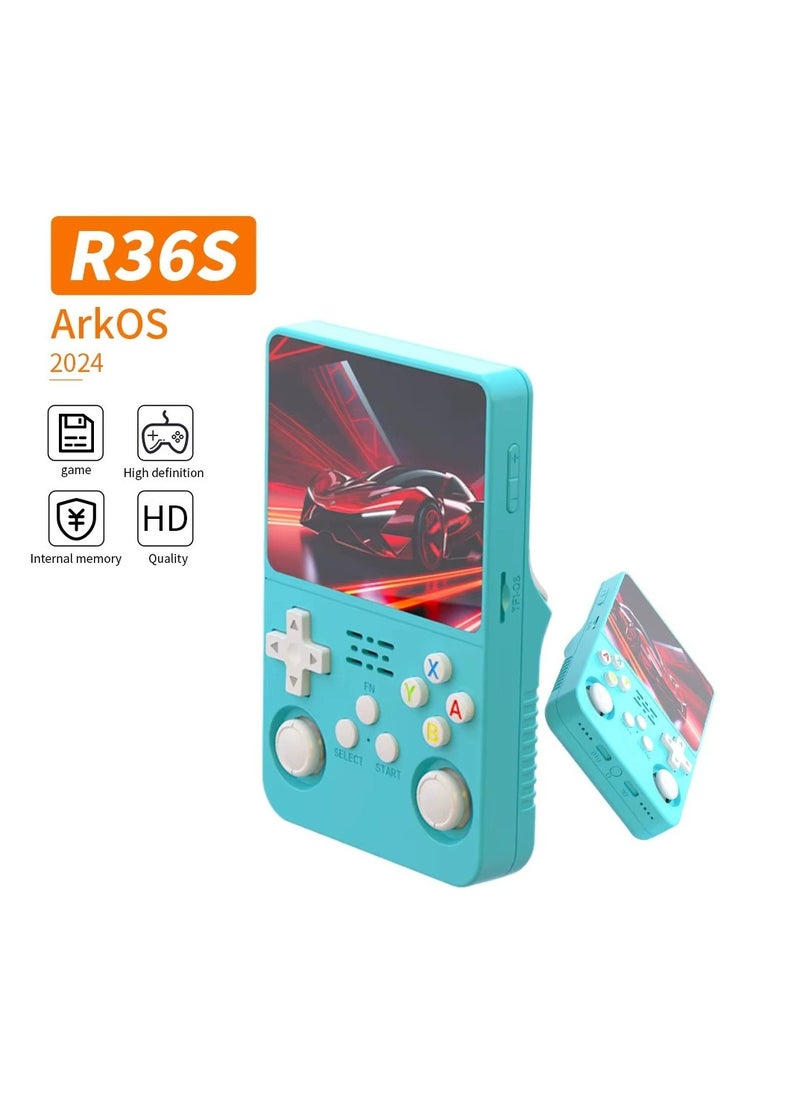 R36S Handheld Retro Gaming Console Linux System with 128G TF Card, Preloaded with 15000+ Games, Retro Video Game Console 3.5-inch IPS Screen Blue