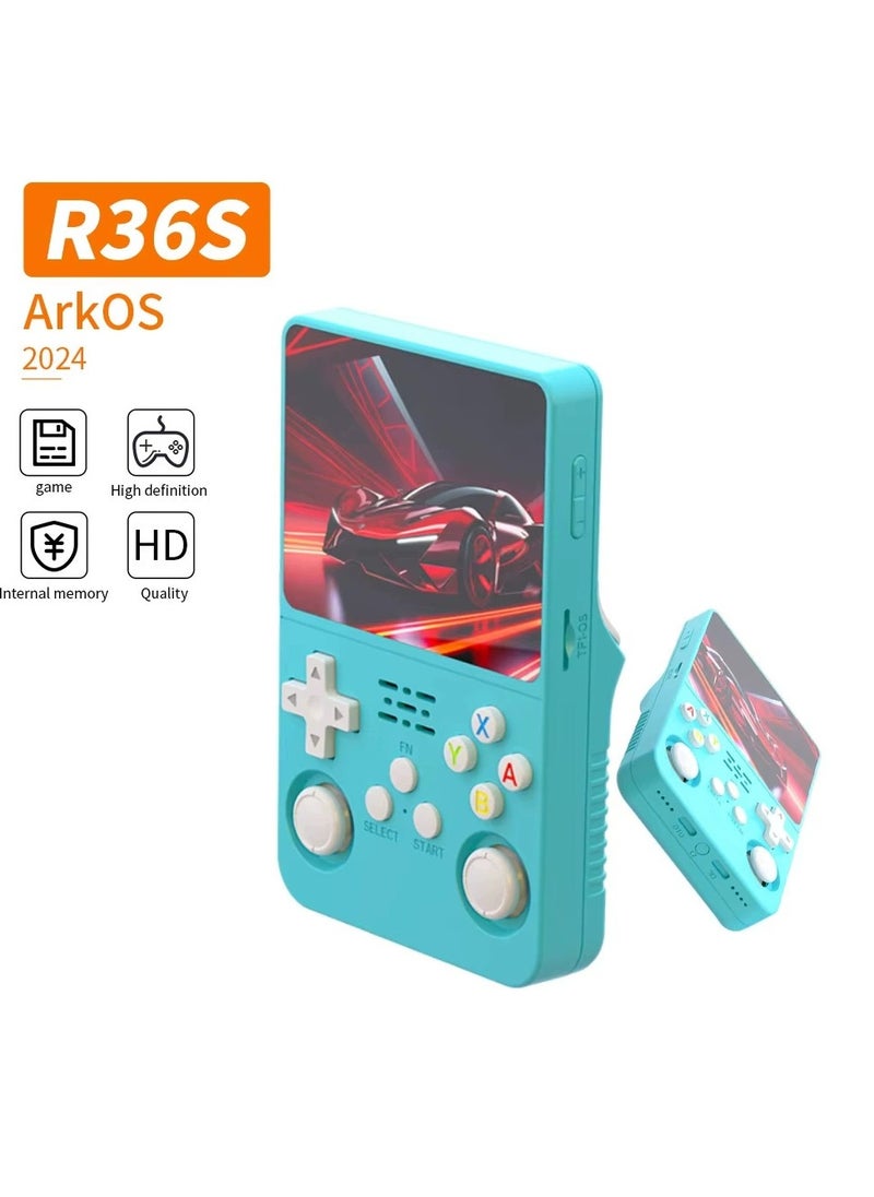 R36S Handheld Retro Gaming Console Linux System with 64G TF Card, Preloaded with 15000+ Games, Retro Video Game Console 3.5-inch IPS Screen Blue