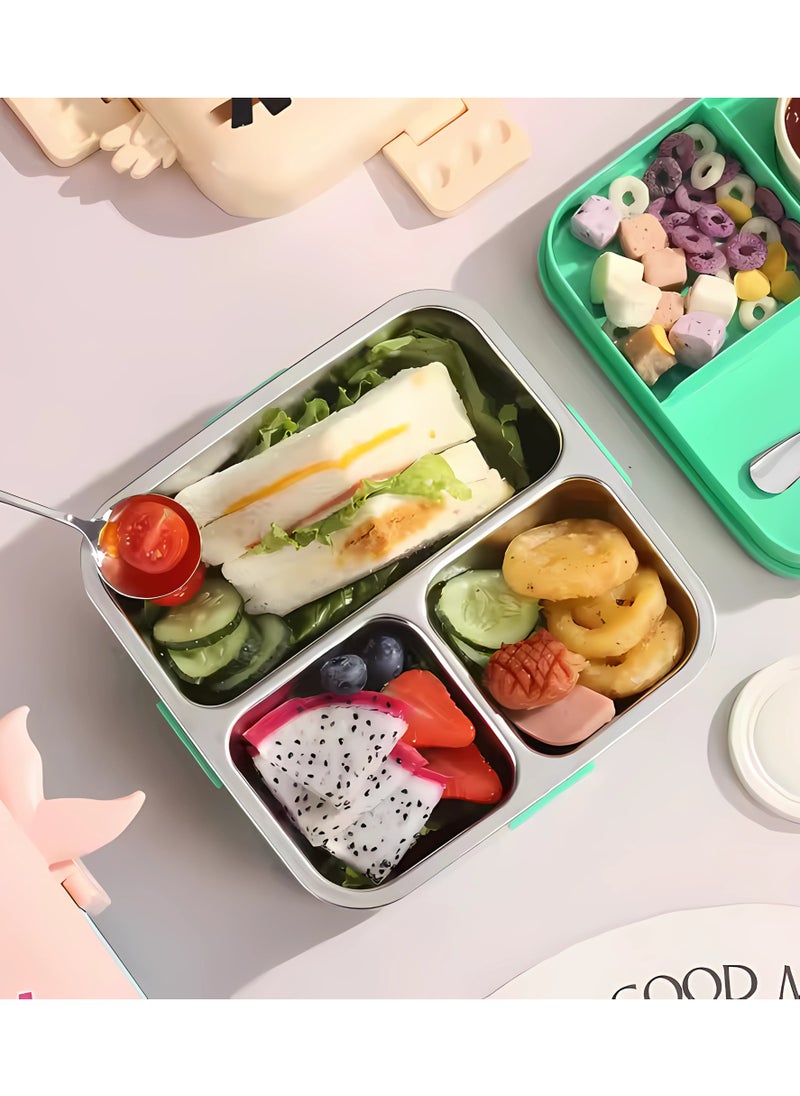 Twisoo Kids Lunch Box Stainless Steel Insulated – Double Decker Leakproof Bento Box with Spoon, Soup Bowl, Dishwasher Safe, Durable, Perfect for School or Travel 1120ml (Parrot Green)