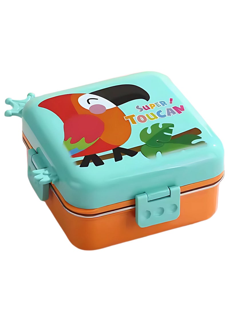 Twisoo Kids Lunch Box Stainless Steel Insulated – Double Decker Leakproof Bento Box with Spoon, Soup Bowl, Dishwasher Safe, Durable, Perfect for School or Travel 1120ml (Parrot Green)