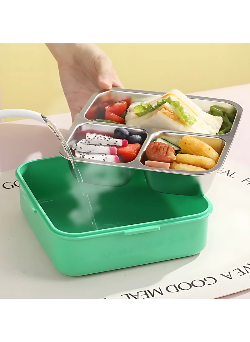 Twisoo Kids Lunch Box Stainless Steel Insulated – Double Decker Leakproof Bento Box with Spoon, Soup Bowl, Dishwasher Safe, Durable, Perfect for School or Travel 1120ml (Parrot Green)