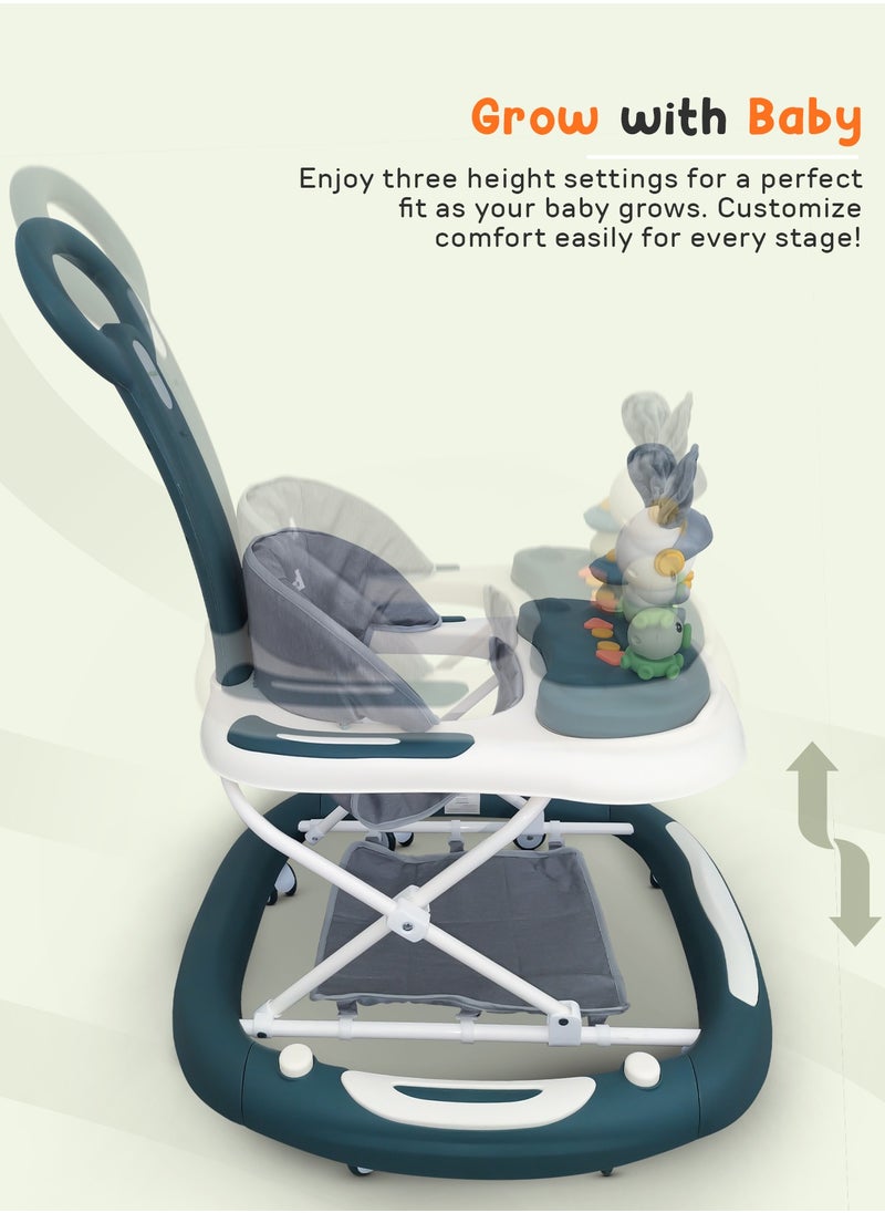 3-In-1 Baby Walker With Rocker Mode, Parental Push Handle, Musical Toy Bar, Adjustable Height, Footmat, 6 To 24 Months