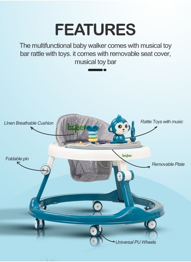 Baybee Drono Baby Walker for Kids Round Kids Walker with 4 Seat Height Adjustable  Activity Walker with with Food Tray u0026 Musical Toy Bar Toddler Walker for Baby 6-18 Months Boys Girls