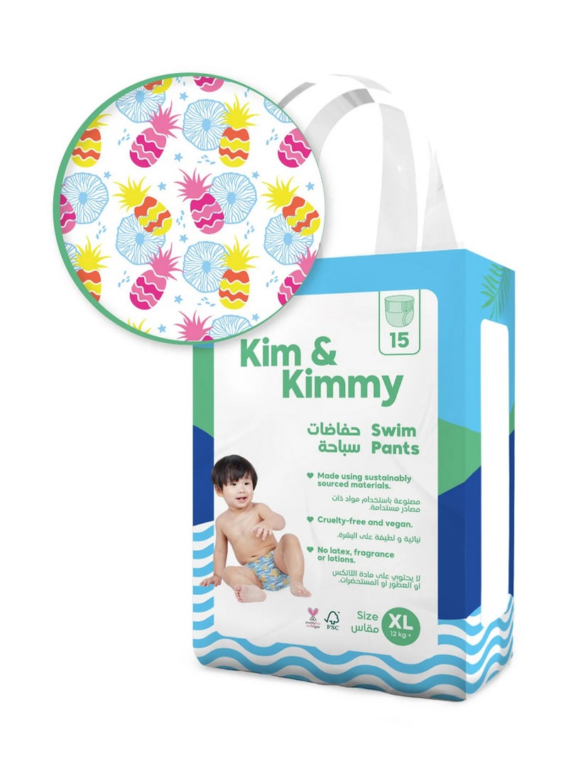 Tropicool Pineapple Swim Diapers, 15 Pieces, Extra Large, 12kg+ - Soft Leg Cuffs, Bubble Waistband, Easy On and Off
