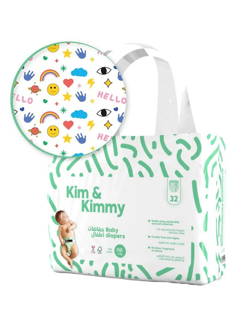 Newborn Tape Style Diapers, Ultra-Thin and Soft, Leak Protection, Wetness Indicator, 0-5kg - 32 Pieces