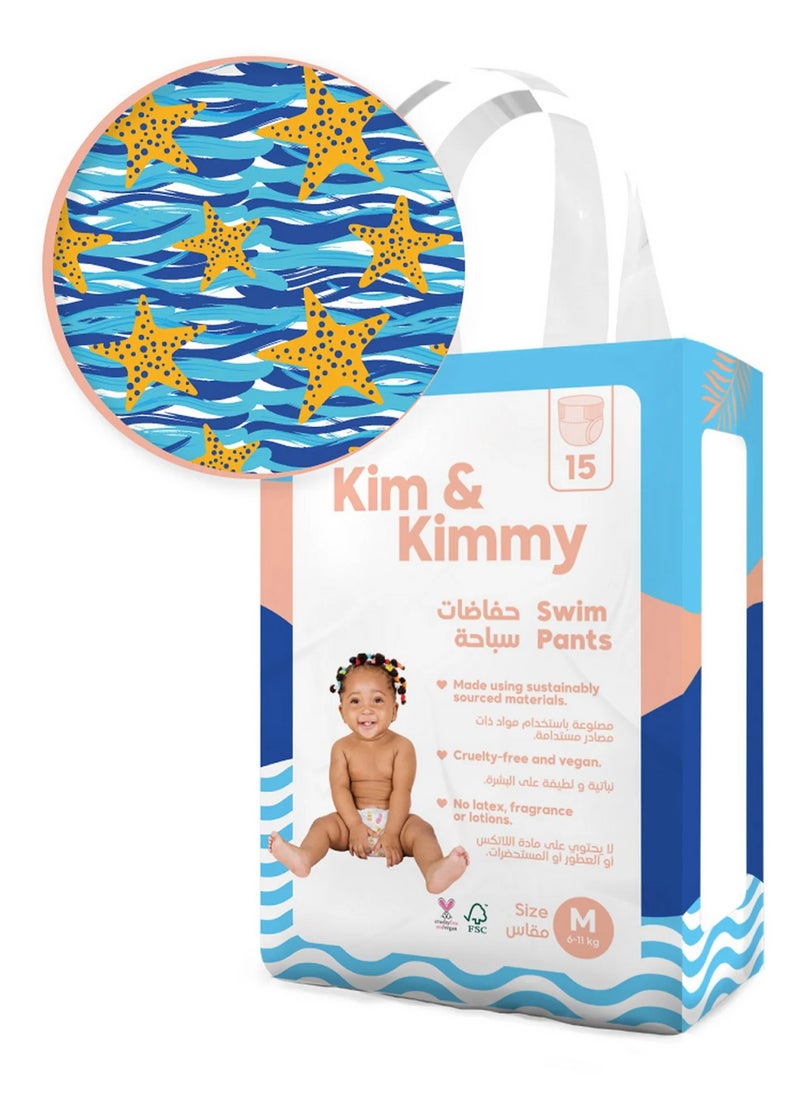 Starfish Splash Swim Diapers, 15 Pieces, Medium, 6-11kg - Soft Leg Cuffs, Bubble Waistband, Easy On and Off