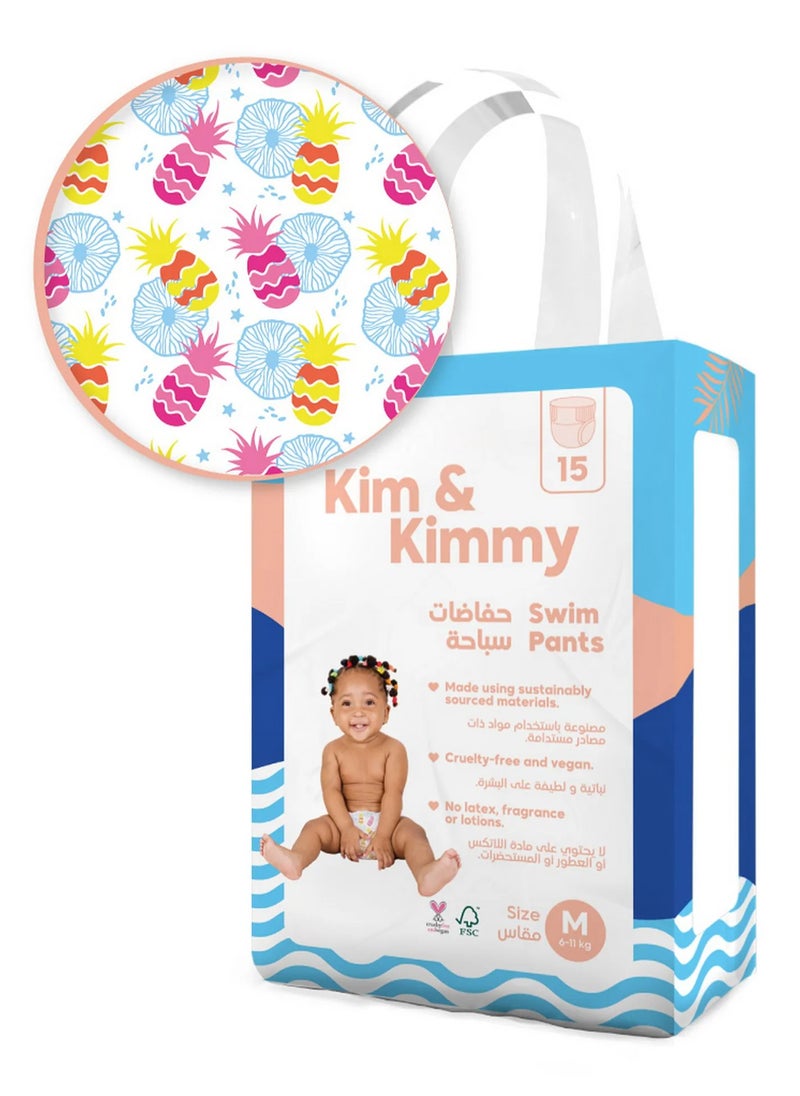 Tropicool Pineapple Splash Swim Diapers, 15 Pieces, Medium, 6-11kg - Soft Leg Cuffs, Bubble Waistband, Easy On and Off