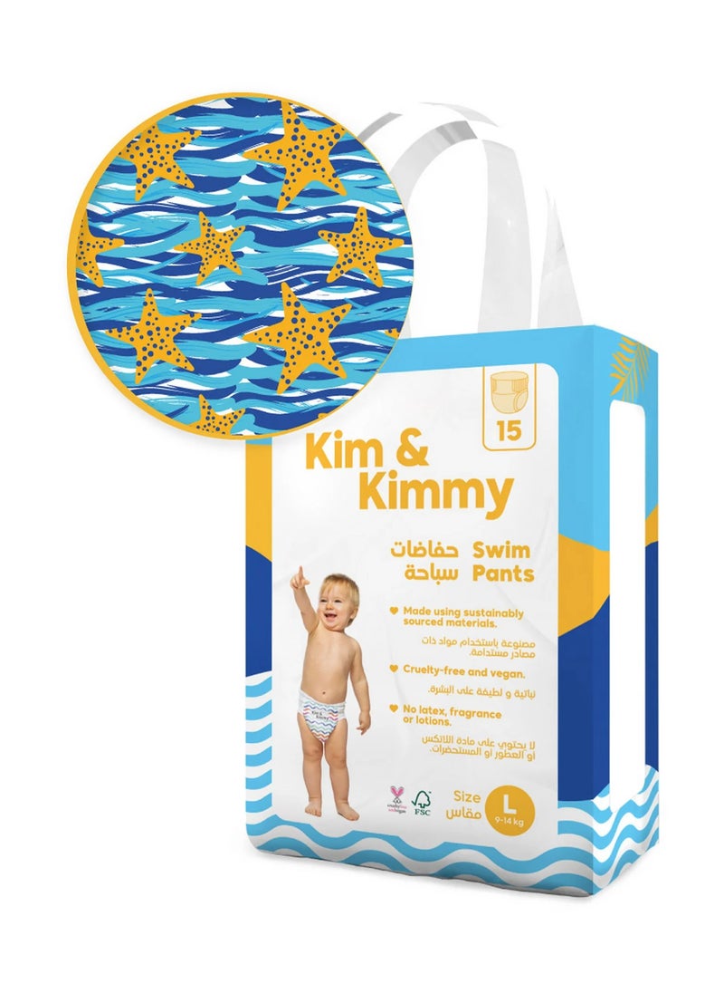 Starfish Splash Swim Diapers, 15 Pieces, Large, 9-14kg - Soft Leg Cuffs, Bubble Waistband, Easy On and Off