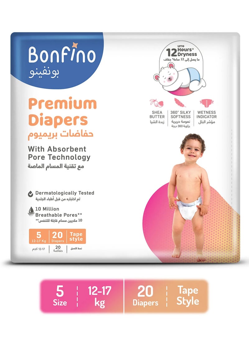 Bonfino Premium Tape Style Diaper, Size 5, Extra Large - 20 Pieces