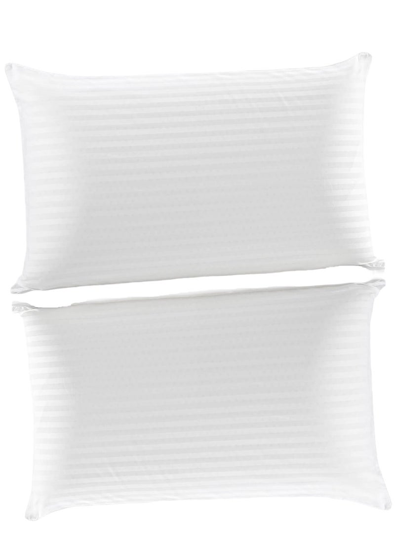 2 Piecce Set Cotton Bed Pillow Stripe White 50X90cm Made in Uae
