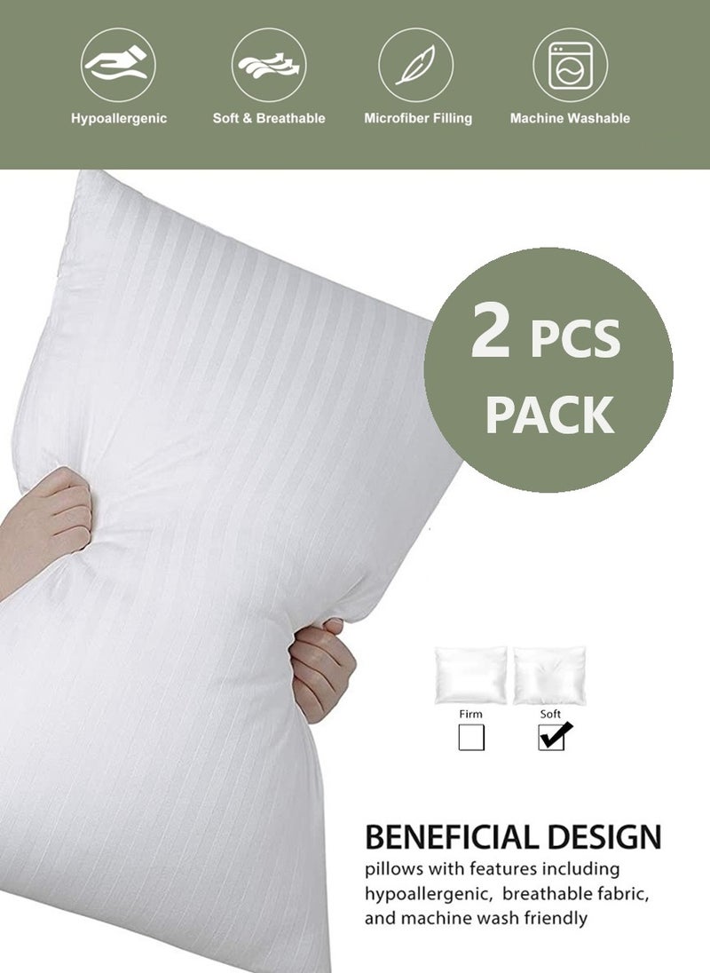 2 Piecce Set Cotton Bed Pillow Stripe White 50X90cm Made in Uae