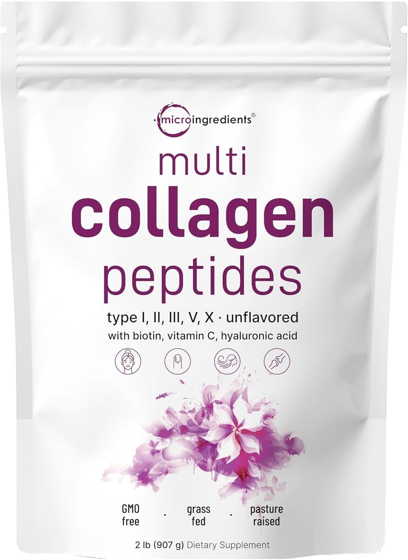 Micro Ingredients, Multi Collagen Peptides, Type I, II, III, V, X, Unflavored, 2 lb