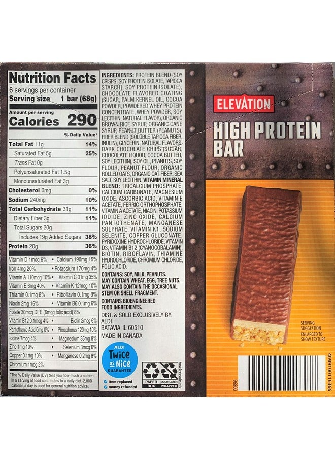 Millville Elevation Mint Chocolate And Chocolate Peanut Butter High Protein Bars 14.4Oz 408G (Pack Of Two)