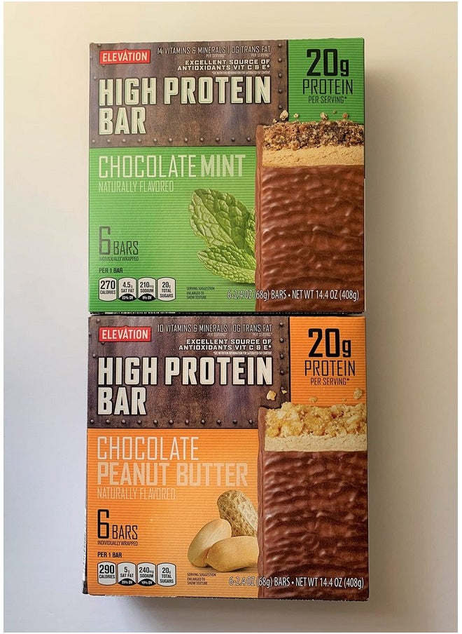 Millville Elevation Mint Chocolate And Chocolate Peanut Butter High Protein Bars 14.4Oz 408G (Pack Of Two)