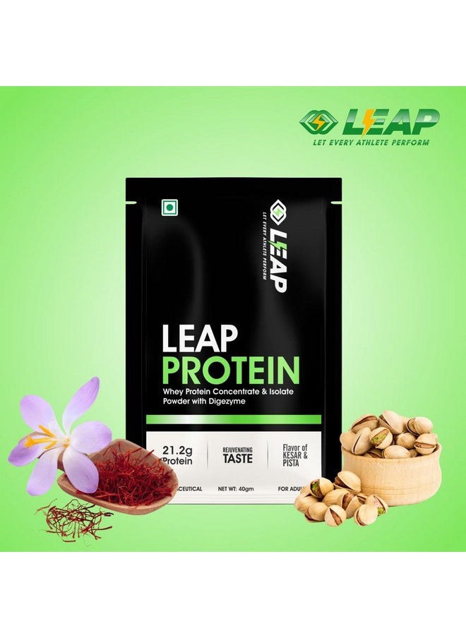 Leap Protein Whey Protein Concentrate & Isolate Powder With Digezyme - Kesar Pista Flavor (Leap Protein Sachets Pack-5)