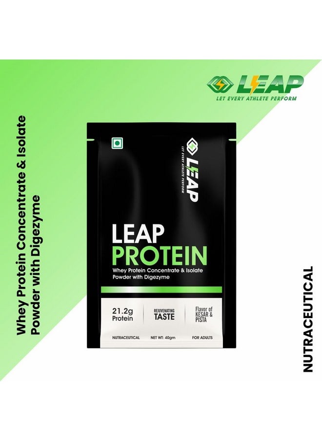 Leap Protein Whey Protein Concentrate & Isolate Powder With Digezyme - Kesar Pista Flavor (Leap Protein Sachets Pack-5)