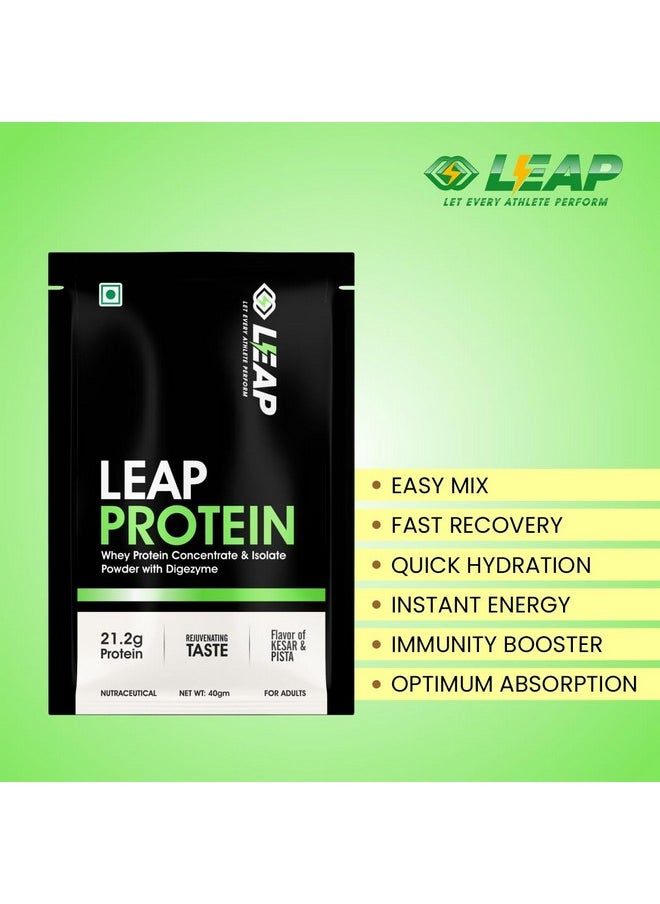 Leap Protein Whey Protein Concentrate & Isolate Powder With Digezyme - Kesar Pista Flavor (Leap Protein Sachets Pack-5)