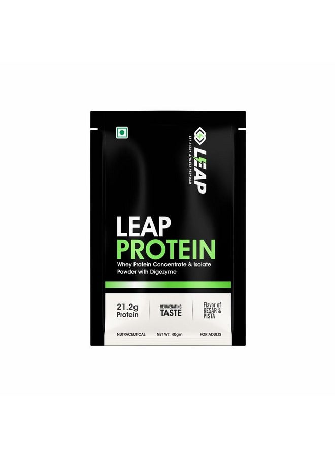 Leap Protein Whey Protein Concentrate & Isolate Powder With Digezyme - Kesar Pista Flavor (Leap Protein Sachets Pack-5)