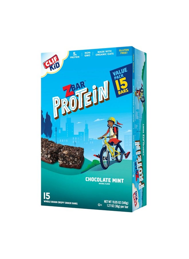 Clif Kid Zbar Protein - Chocolate Mint - Crispy Whole Grain Snack Bars - Made With Organic Oats - Non-Gmo - 5G Protein - 1.27 Oz. (15 Pack)