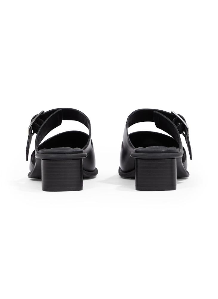 LEATHER HEELED SANDALS WITH BUCKLE