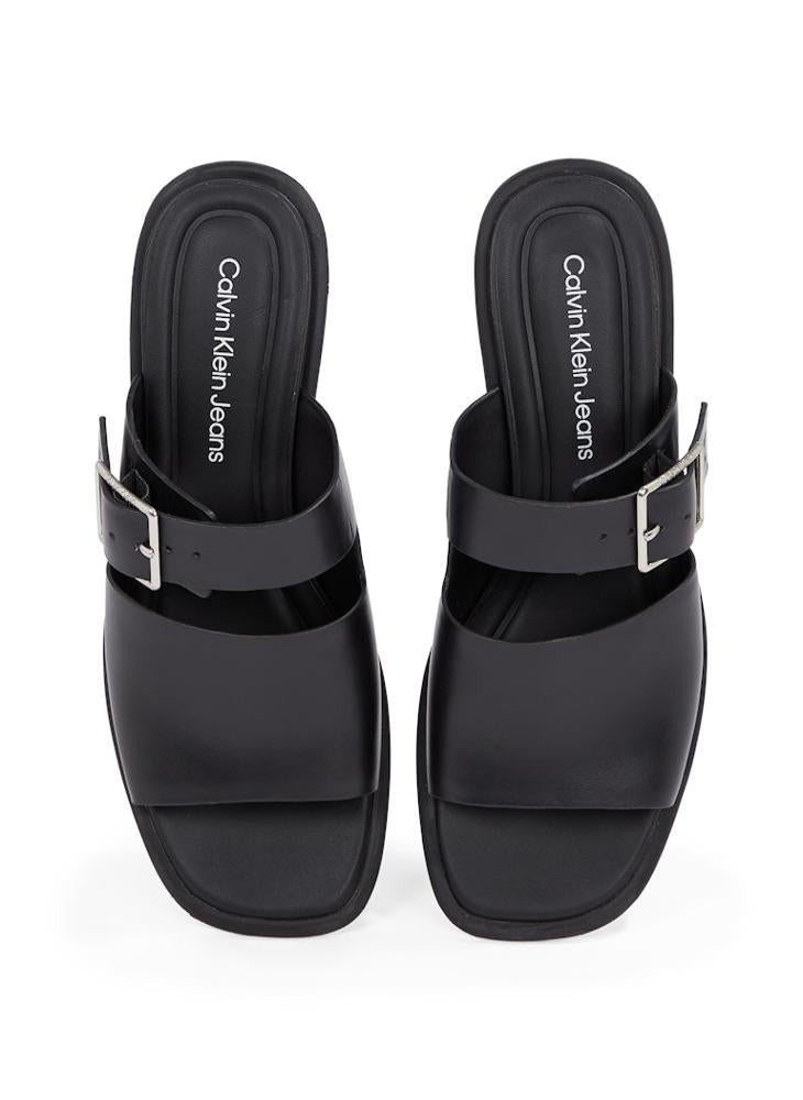 LEATHER HEELED SANDALS WITH BUCKLE