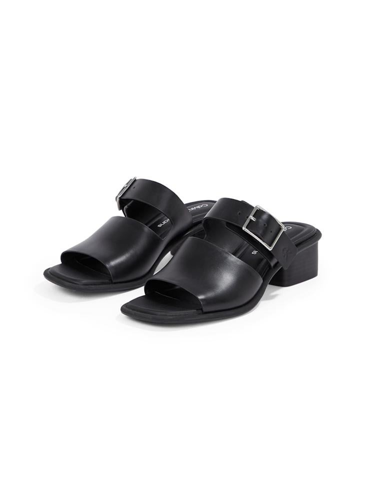LEATHER HEELED SANDALS WITH BUCKLE