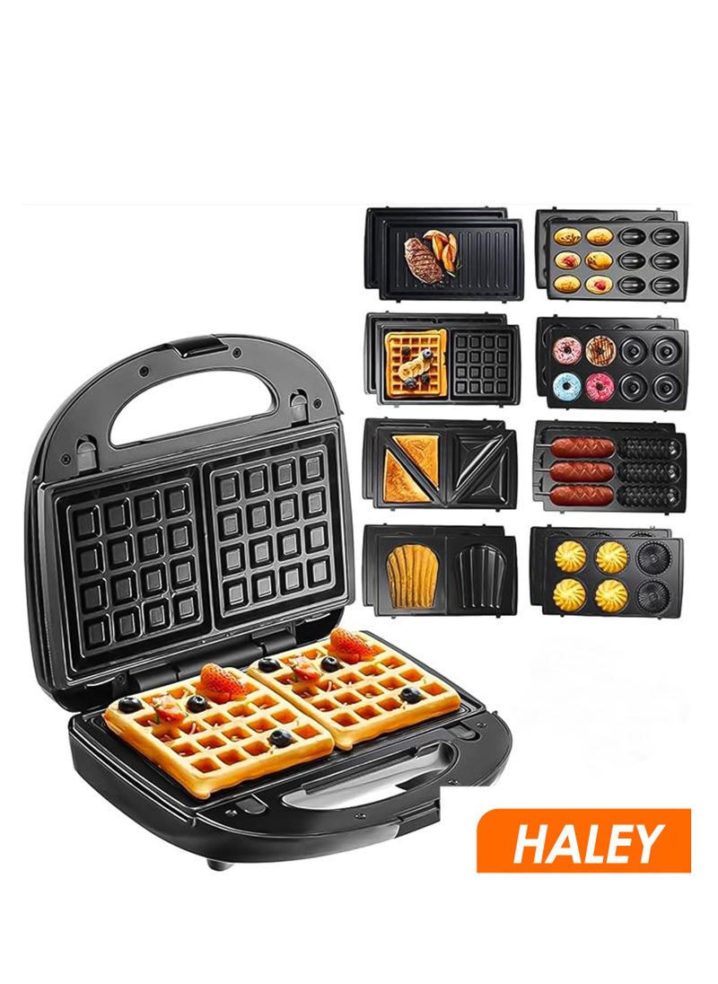 8-in-1 (750W) Multi Snack Maker,Detachable Sandwich, Grill, Waffle Making Plates with Bakelite Coating, HALEY HY-1034 Sandwich Maker