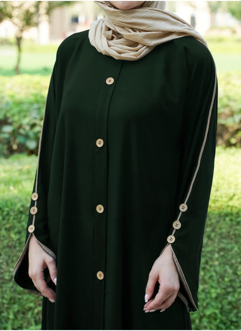 Elegant & Modest Dark Green Casual Abaya with Button Detailing