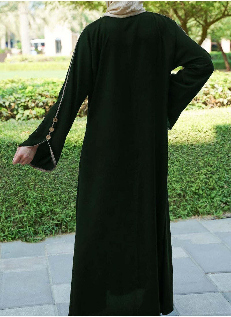 Elegant & Modest Dark Green Casual Abaya with Button Detailing