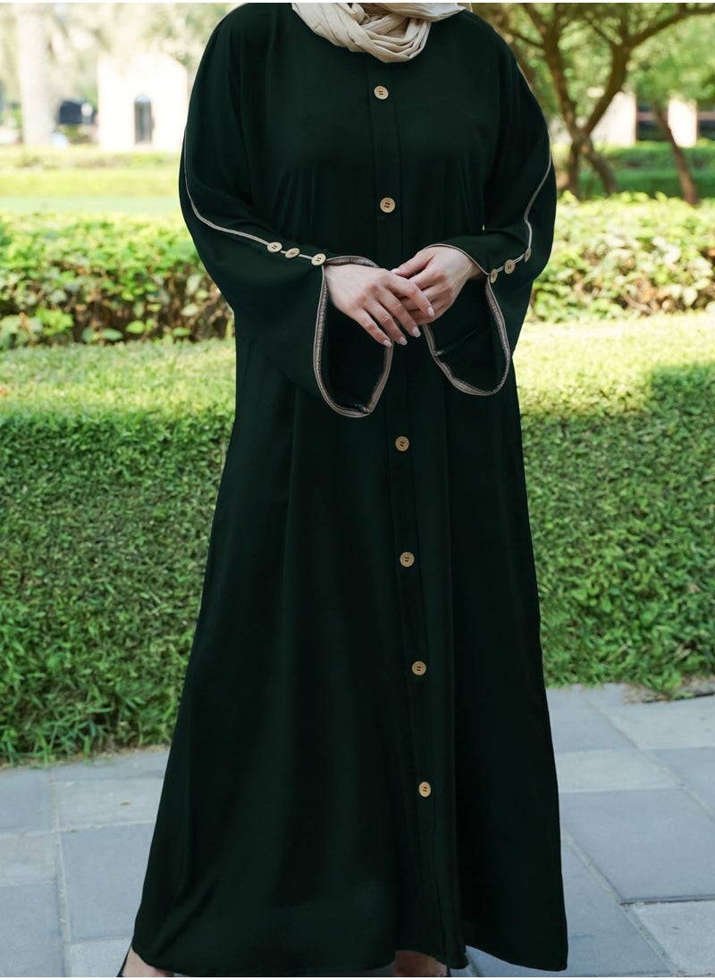 Elegant & Modest Dark Green Casual Abaya with Button Detailing