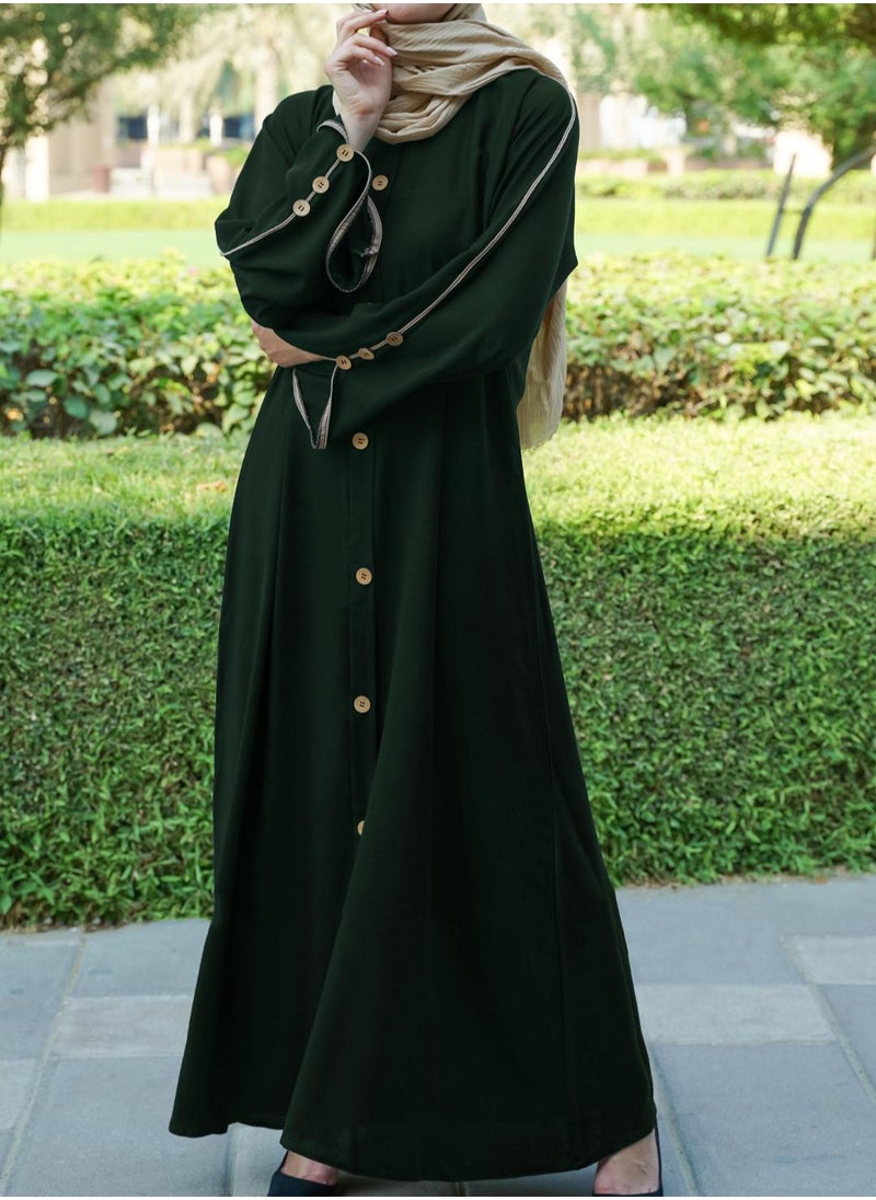 Elegant & Modest Dark Green Casual Abaya with Button Detailing
