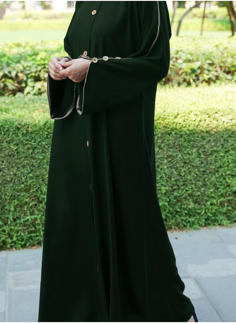 Elegant & Modest Dark Green Casual Abaya with Button Detailing