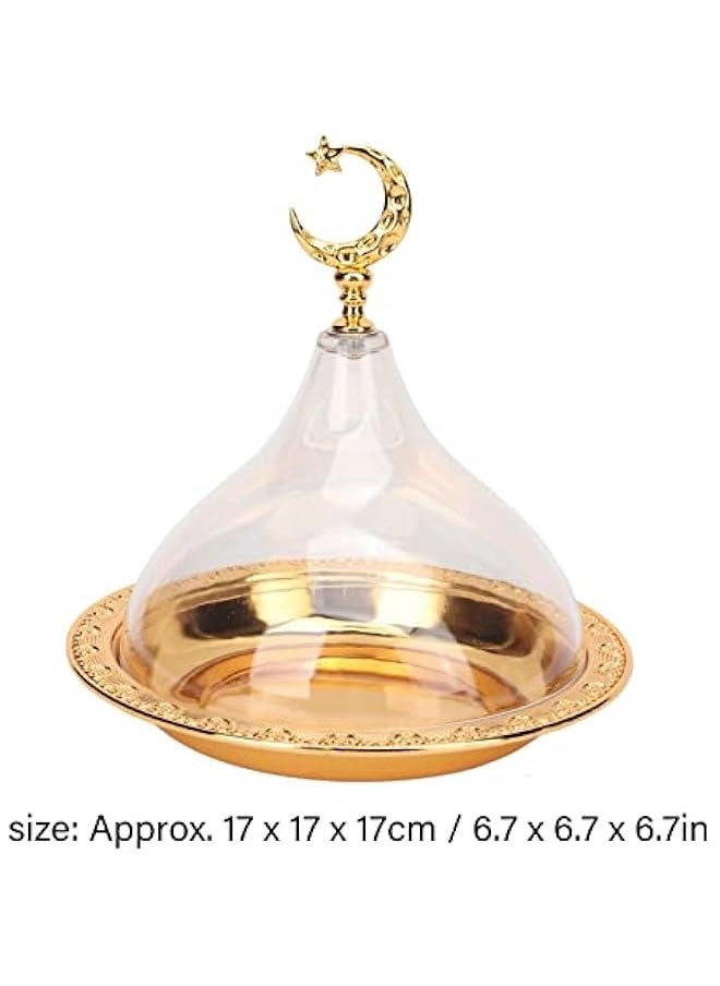 Serving Dish with Acrylic Clear Dome, Golden Vintage Serving Platter Eid Mubarak Cake Tray Ramadan Serving Tray Dessert Plate for Home Party Cafe Wedding Dining Rooms