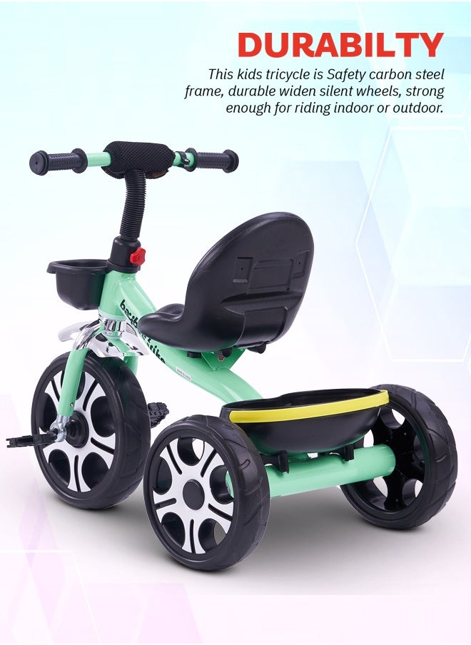 Baybee Coaster Tricycle for Kids Baby Smart Plug and Play Kids Tricycle Cycle with Front u0026 Rear Storage Baskets 3 Wheels Tricycle Bicycle Baby Tricycle Cycle for Kids 2 to 5 Years Boy Girl Green