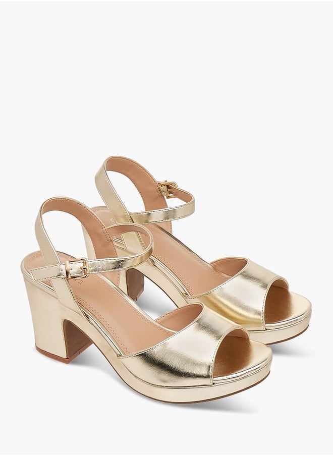 Women's Textured Sandals with Block Heels and Buckle Closure